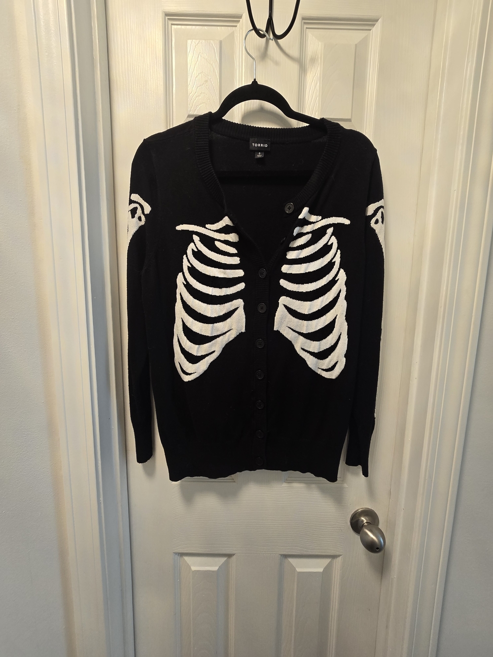 torrid Black Cardigan with White Skeleton Ribcage Graphic